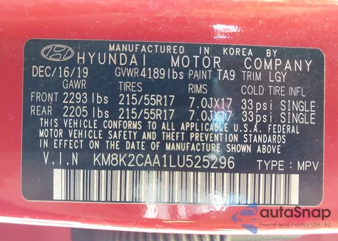 2020 Hyundai Kona Sel from USA, damaged, VIN KM8K2CAA1LU525296